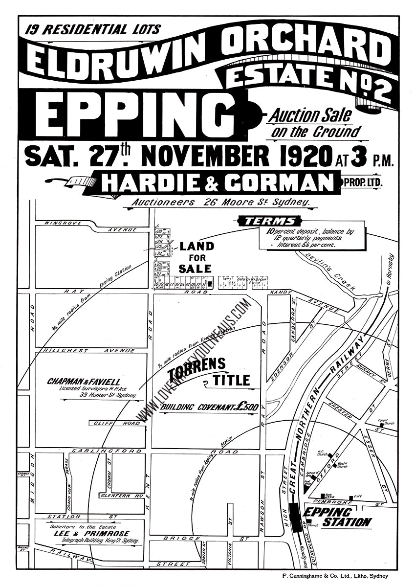 Vintage Real Estate Poster Eldruwin Ochard Estate Epping NSW