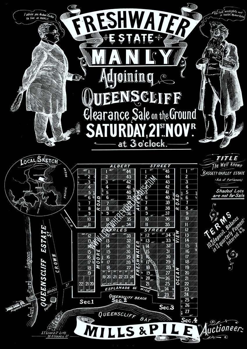Vintage Real Estate Poster Freshwater Estate Manly Queenscliff NSW