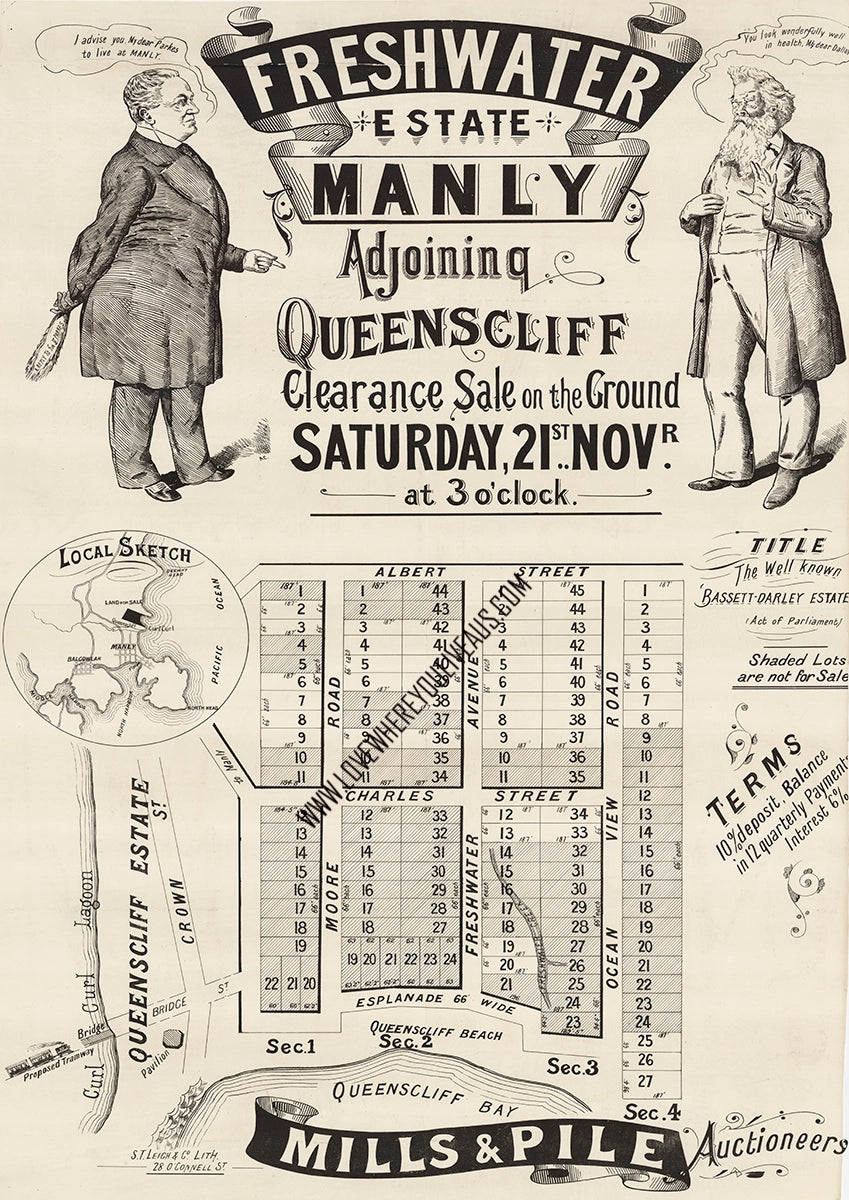 Vintage Real Estate Poster Freshwater Estate Manly Queenscliff NSW