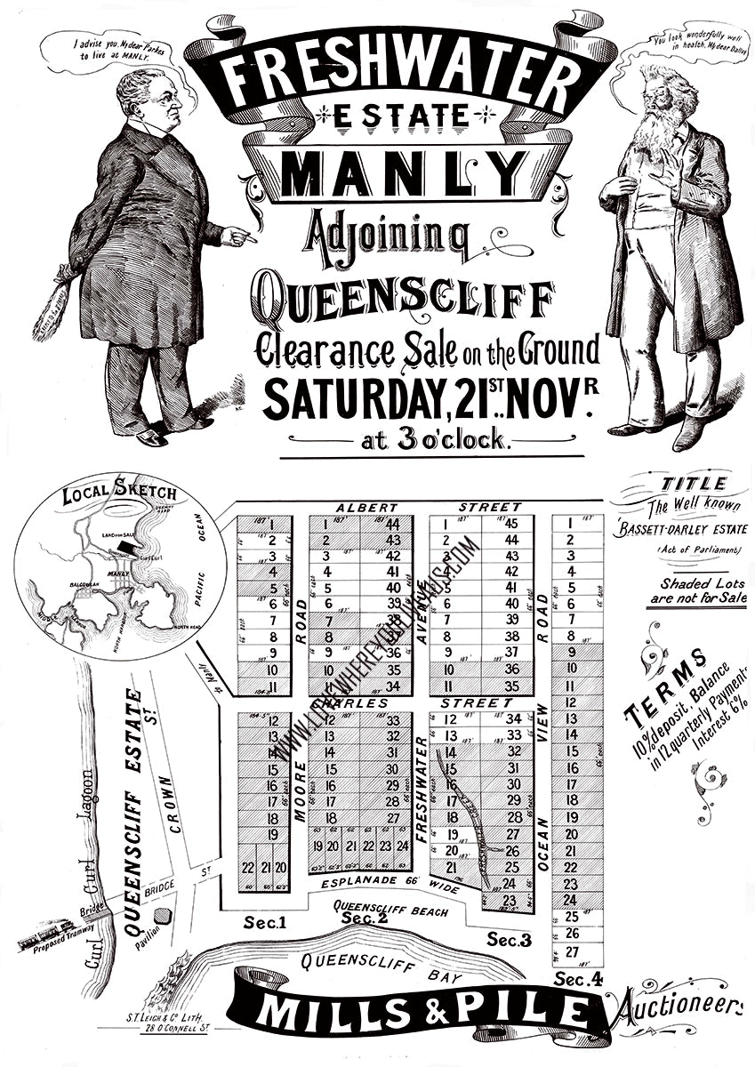 Vintage Real Estate Poster Freshwater Estate Manly Queenscliff NSW