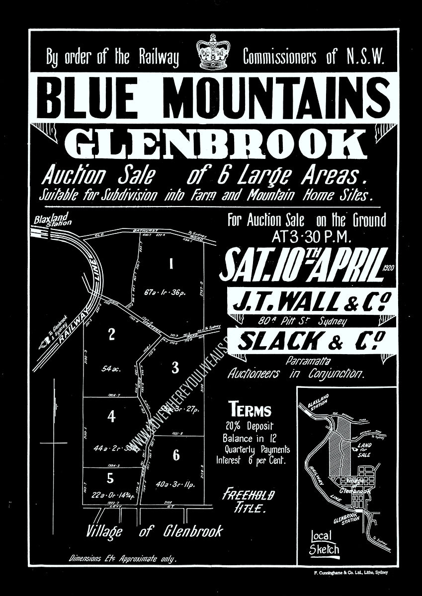 Vintage Real Estate Poster By order of the Railway Commissioners of NSW Glenbrook NSW