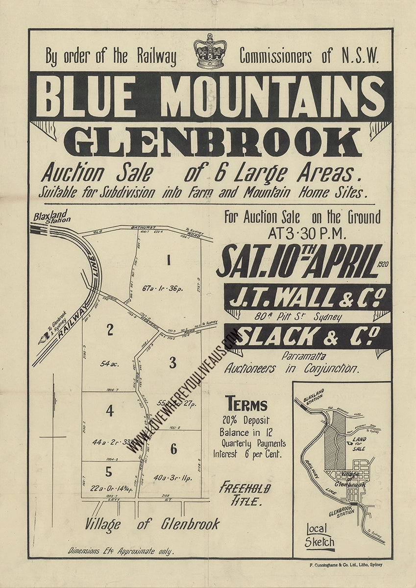 Vintage Real Estate Poster By order of the Railway Commissioners of NSW Glenbrook NSW