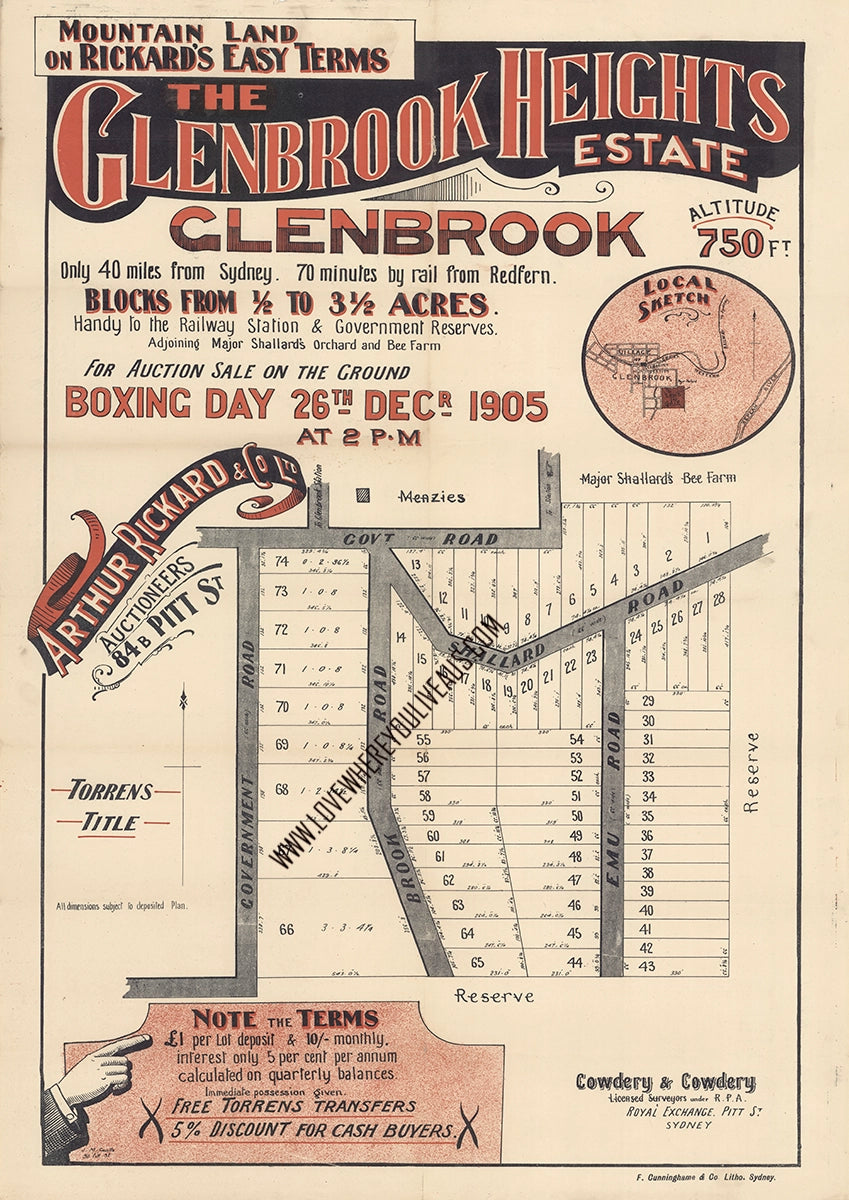 Vintage Real Estate Poster Glenbrook Heights Estate Glenbrook NSW