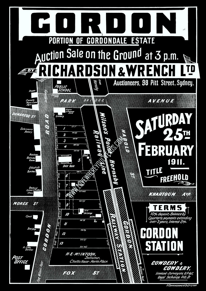 Vintage Real Estate Poster Gordondale Estate Gordon NSW