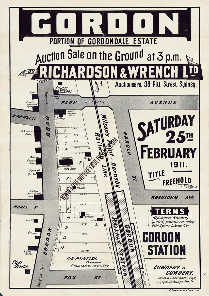 Vintage Real Estate Poster Gordondale Estate Gordon NSW