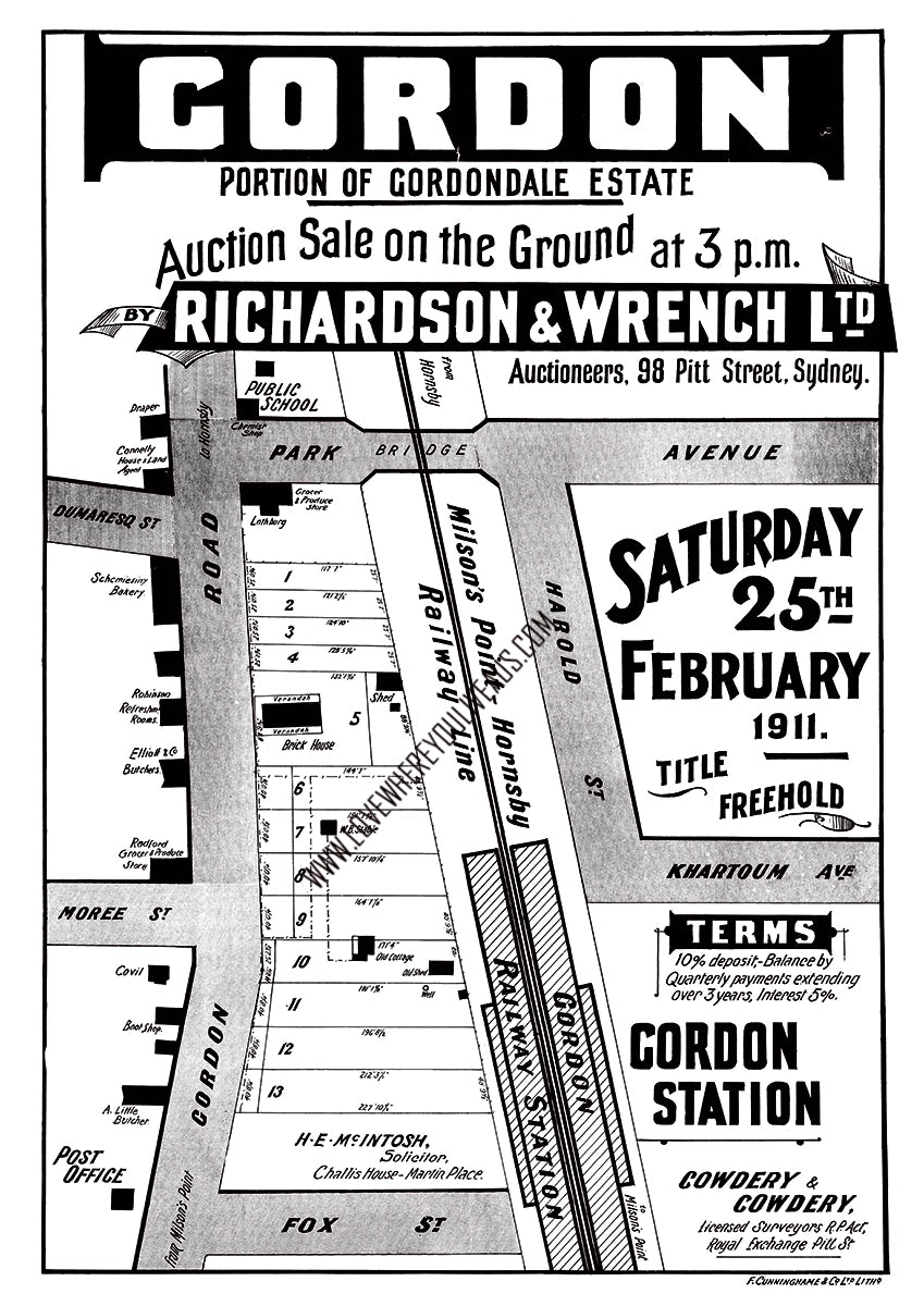 Vintage Real Estate Poster Gordondale Estate Gordon NSW