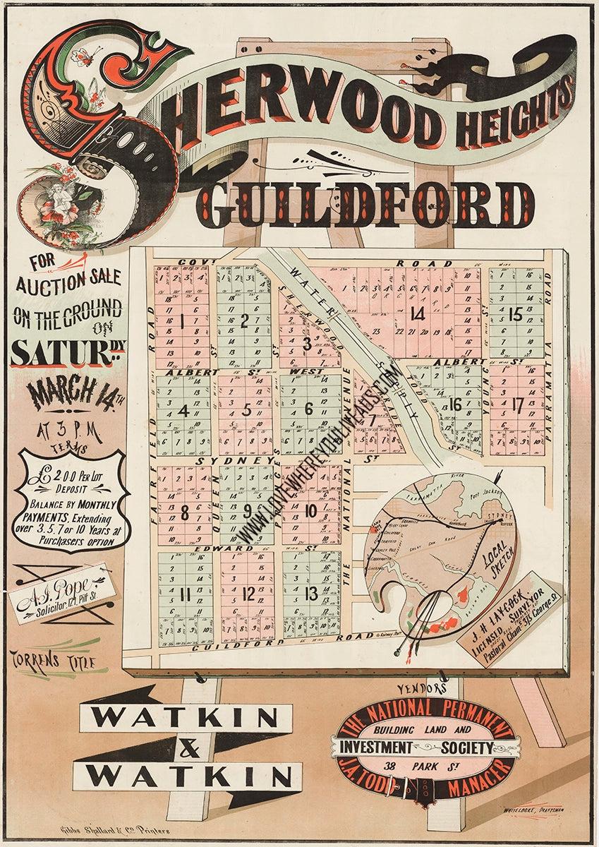 Vintage Real Estate Poster Sherwood Heights Guildford NSW