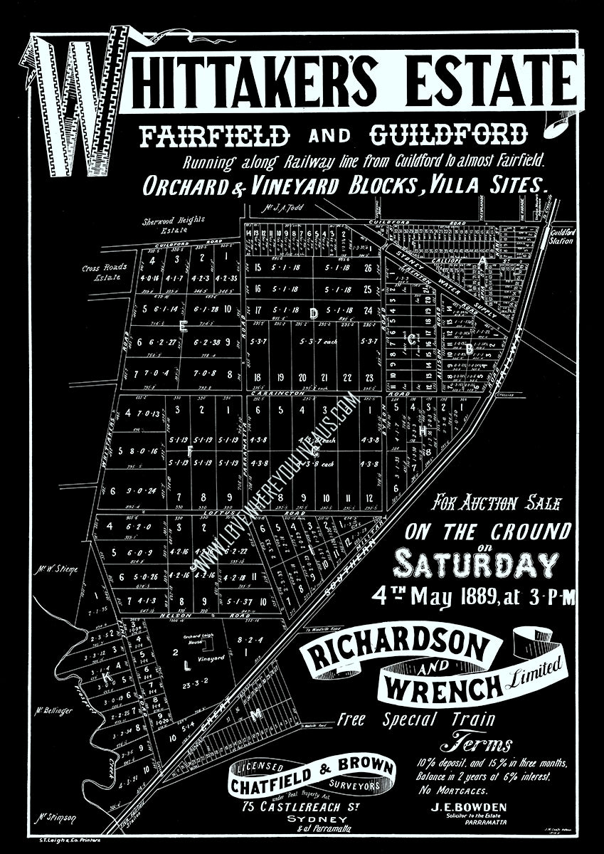 Vintage Real Estate Poster Whittakers Estate Fairfield and Guildford NSW