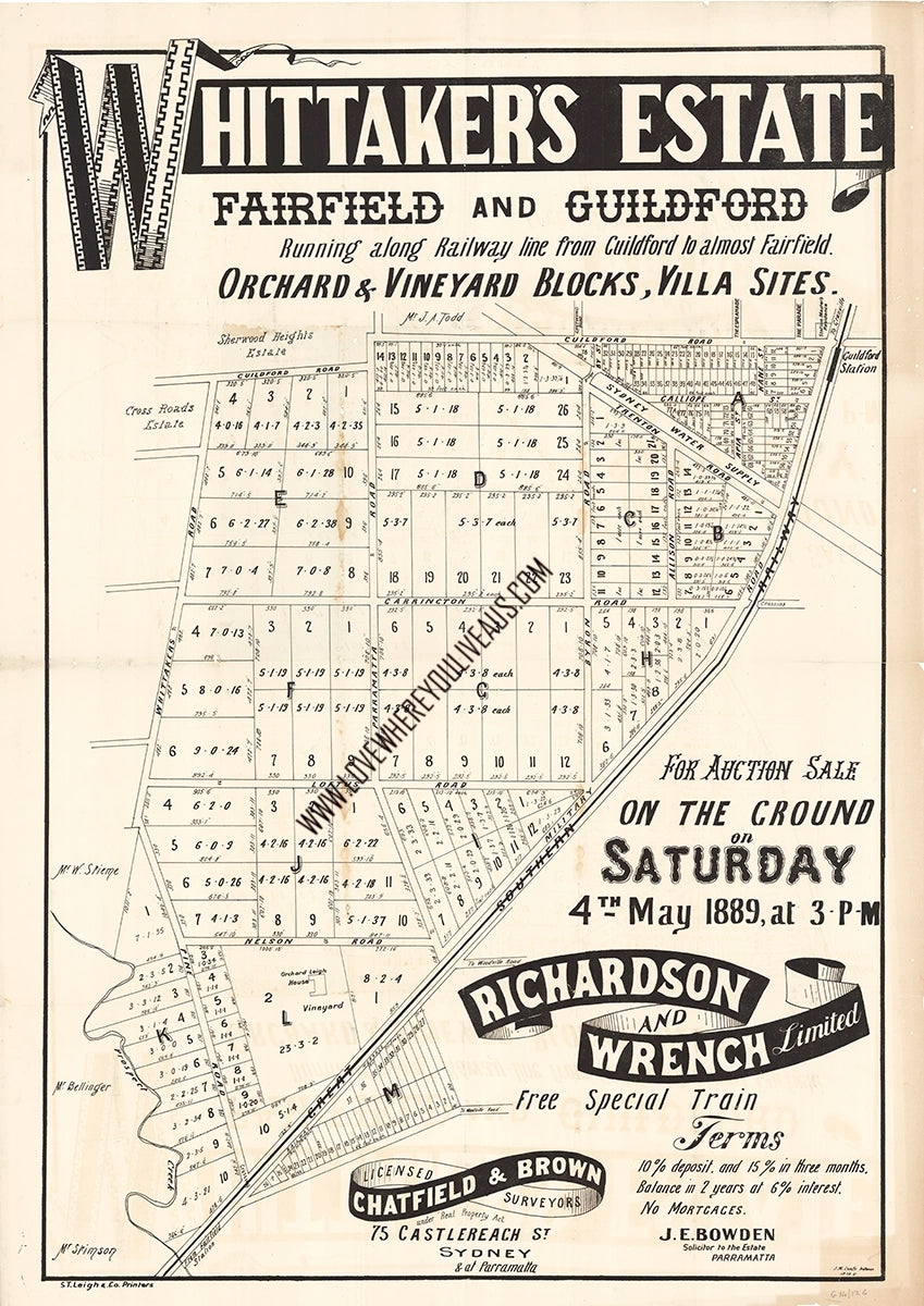 Vintage Real Estate Poster Whittakers Estate Fairfield and Guildford NSW