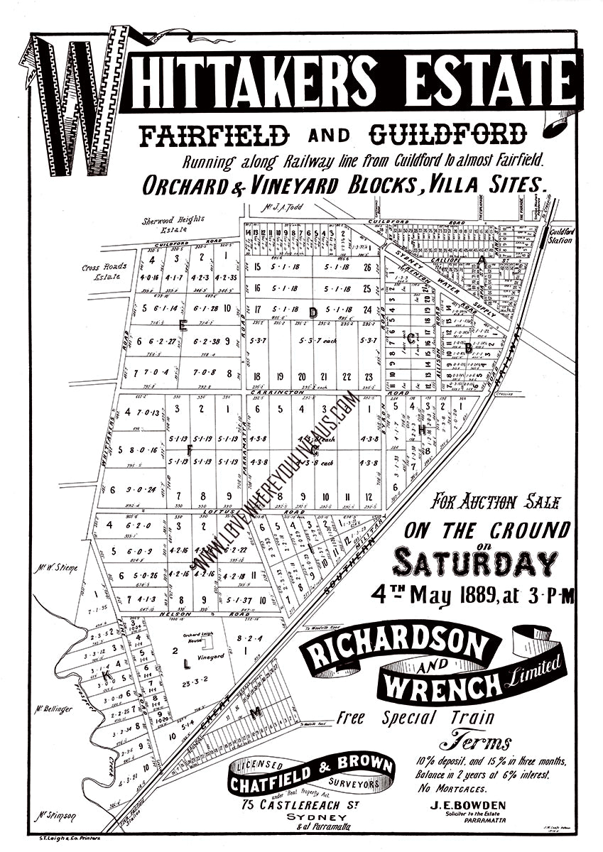 Vintage Real Estate Poster Whittakers Estate Fairfield and Guildford NSW