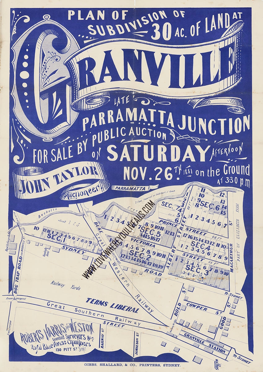 Vintage Real Estate Poster Granville Parramatta Junction NSW