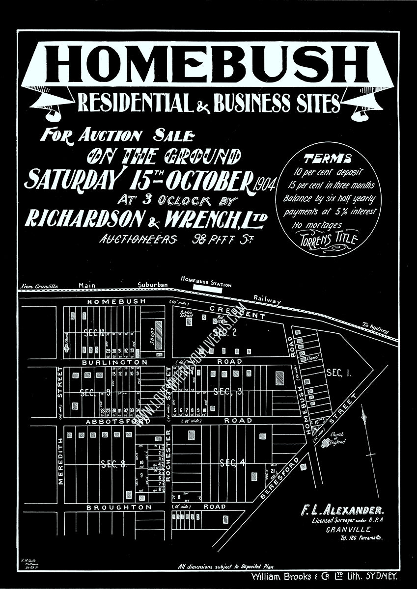 Vintage Real Estate Poster Homebush Residential and Business Sites NSW