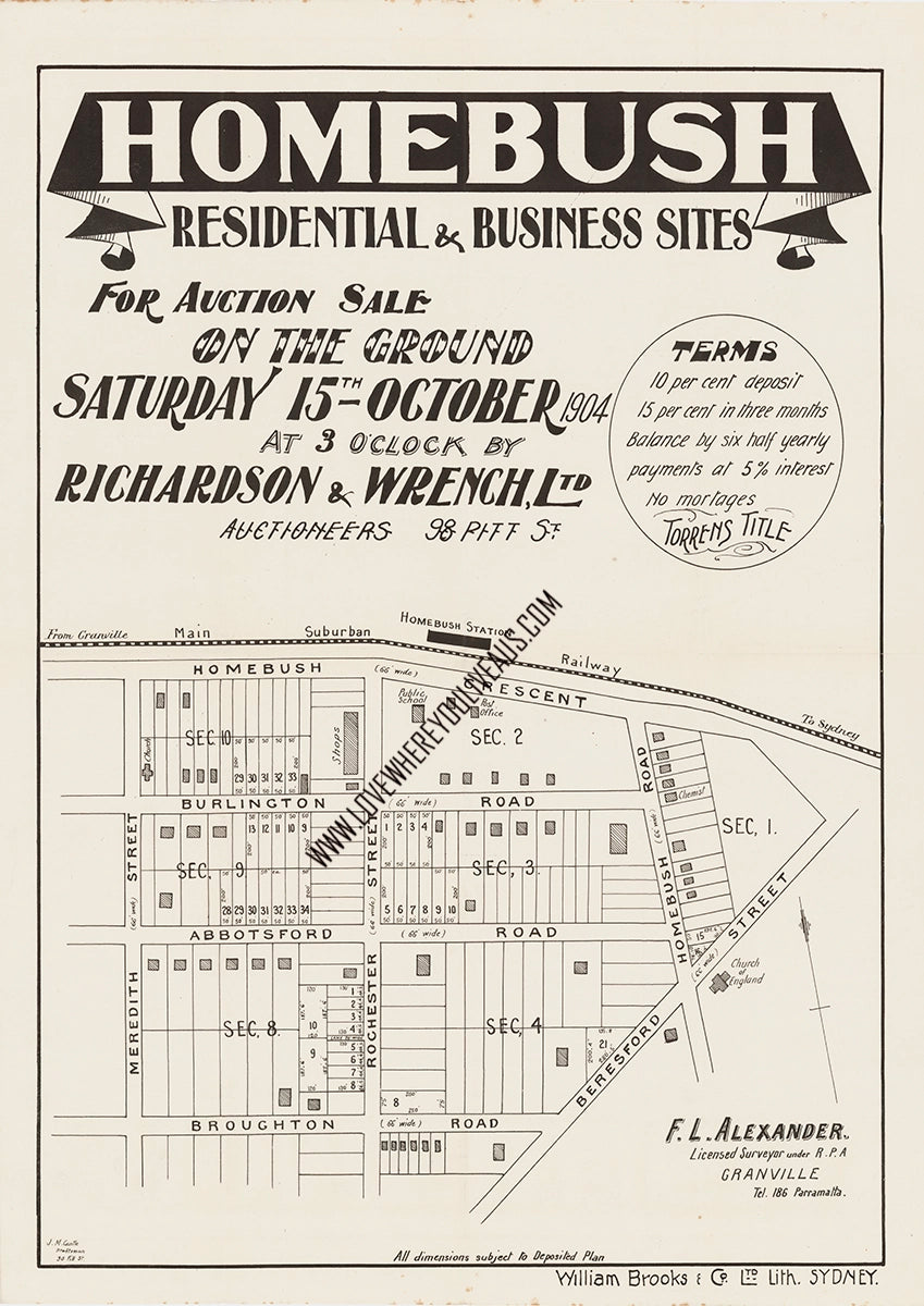 Vintage Real Estate Poster Homebush Residential and Business Sites NSW