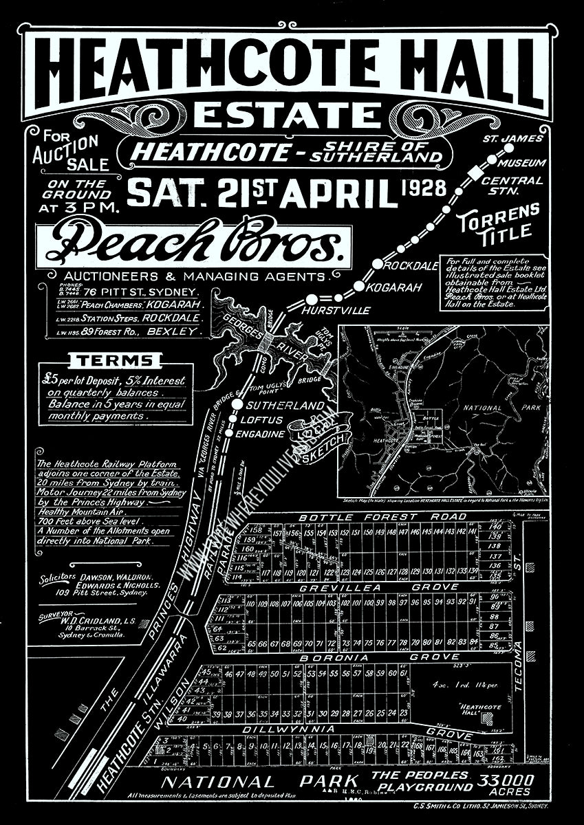 Vintage Real Estate Poster Heathcote Hall Estate Heathcote Sutherland NSW