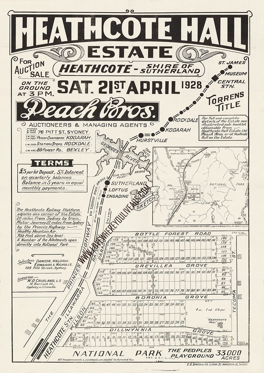 Vintage Real Estate Poster Heathcote Hall Estate Heathcote Sutherland NSW