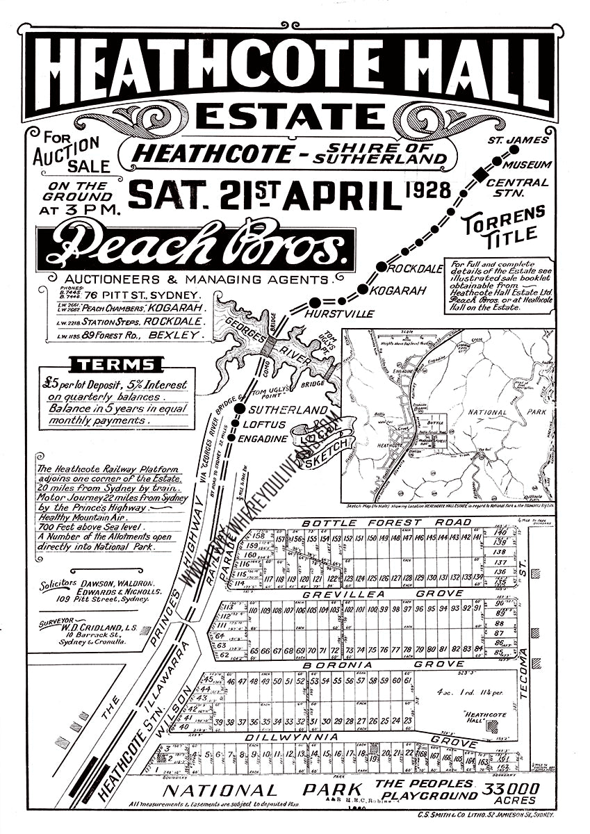 Vintage Real Estate Poster Heathcote Hall Estate Heathcote Sutherland NSW