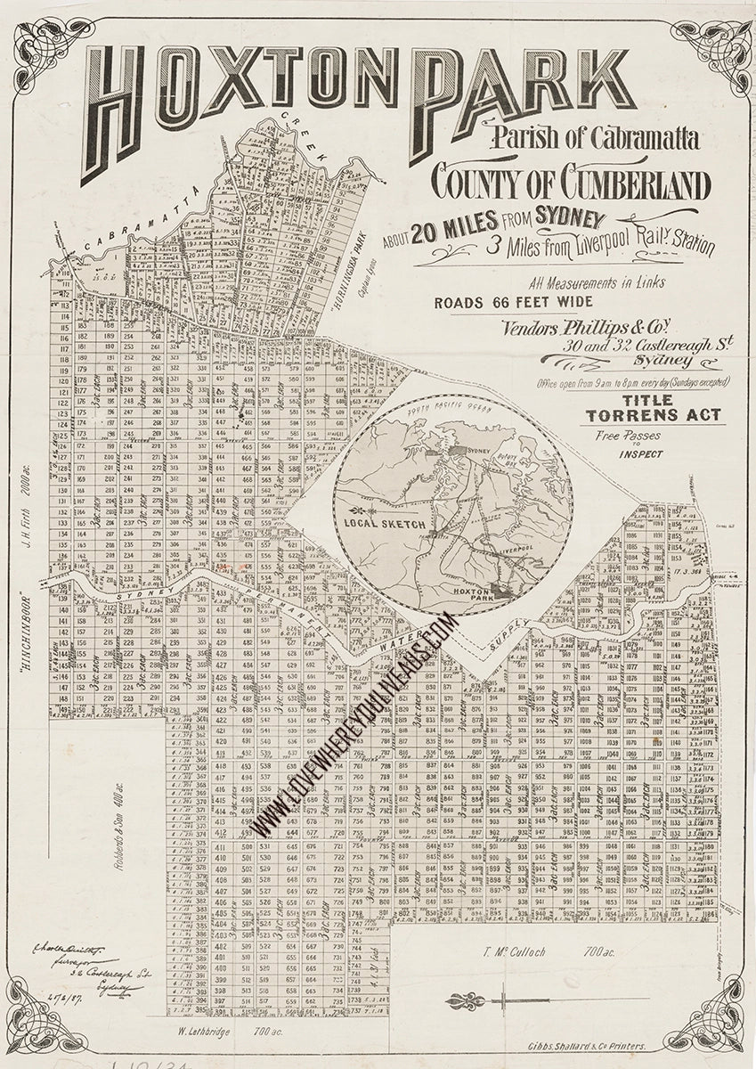Vintage Real Estate Poster Hoxton Park Parish of Cabramatta NSW