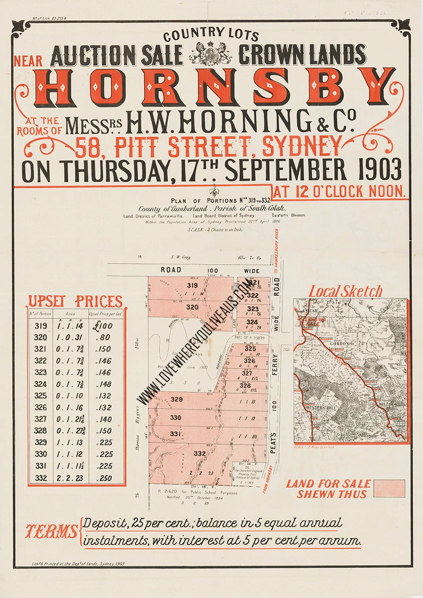 Vintage Real Estate Poster Crown Lands Hornsby NSW