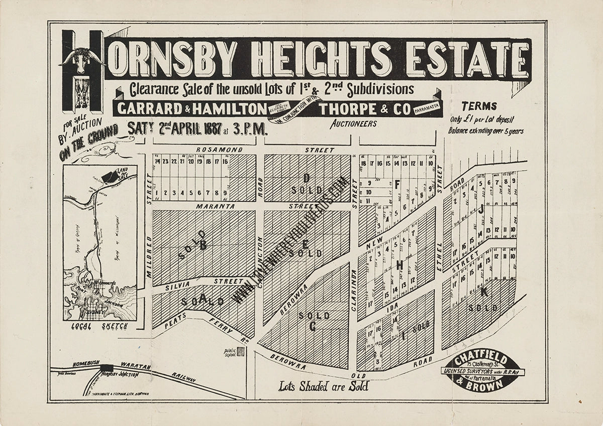 Vintage Real Estate Poster Hornsby Heights Estate Hornsby NSW