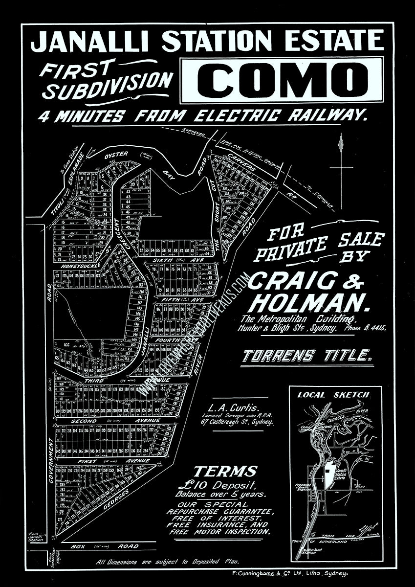 Vintage Real Estate Poster Janalli Station Estate Como NSW