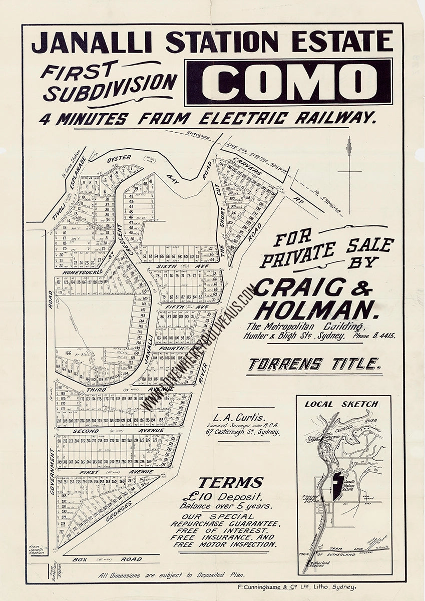 Vintage Real Estate Poster Janalli Station Estate Como NSW