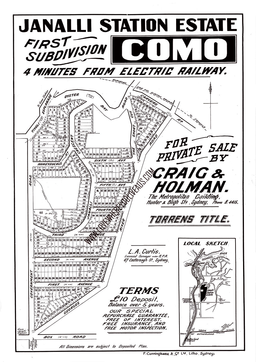 Vintage Real Estate Poster Janalli Station Estate Como NSW