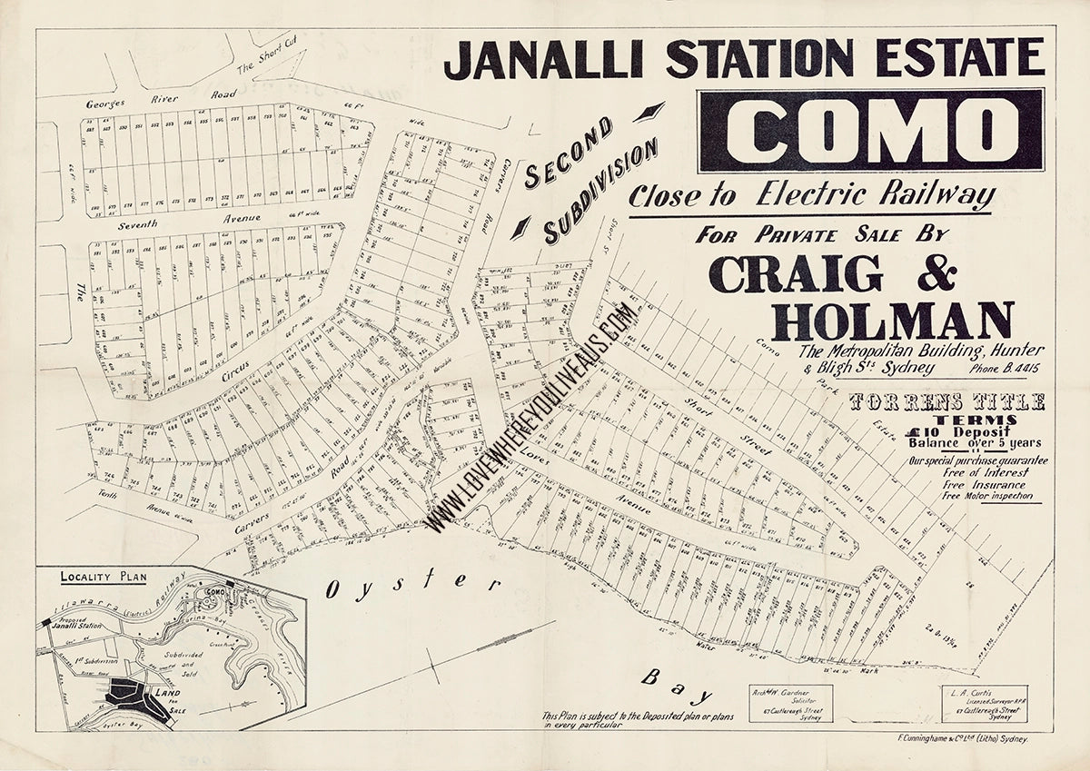Vintage Real Estate Poster Janalli Station Estate Como 2nd Sub Division NSW