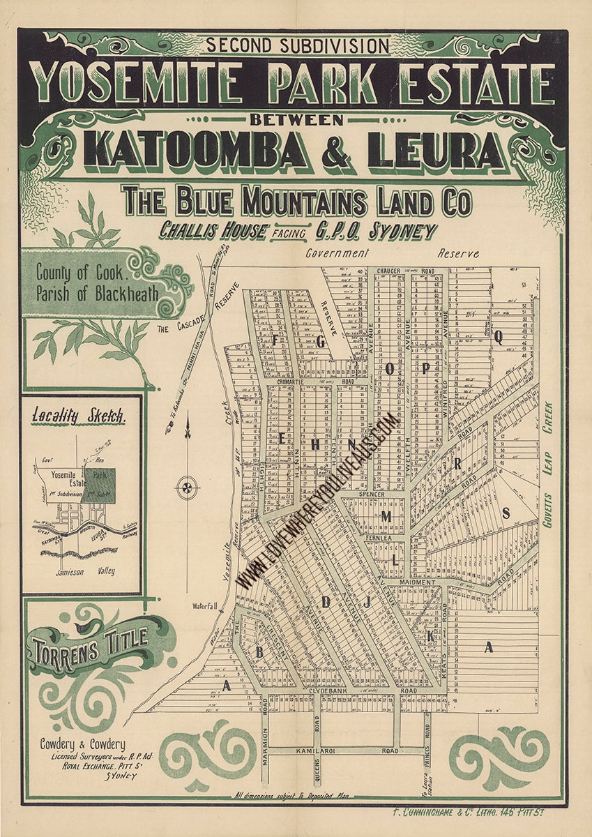 Vintage Real Estate Poster Yosemite Park Estate Katoomba The Blue Mountains NSW