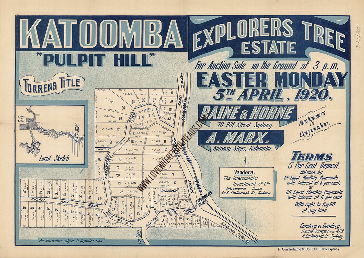 Vintage Real Estate Poster Explorers Tree Estate Katoomba NSW