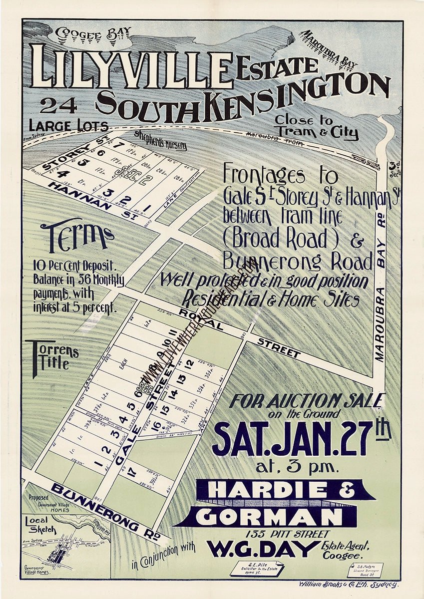 Vintage Real Estate Poster Lilyville Estate South Kensington NSW
