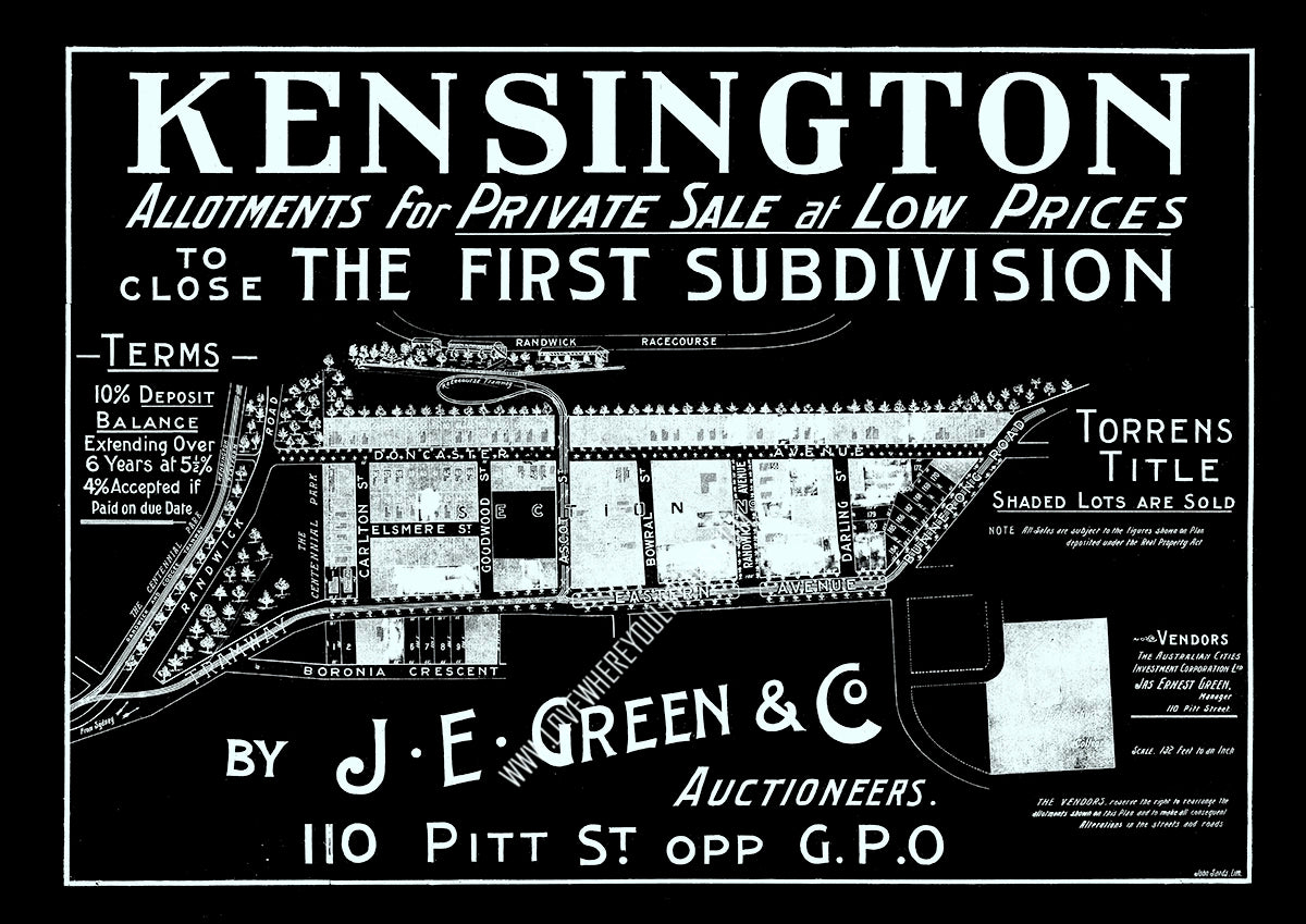Vintage Real Estate Poster Kensington The First Subdivision NSW