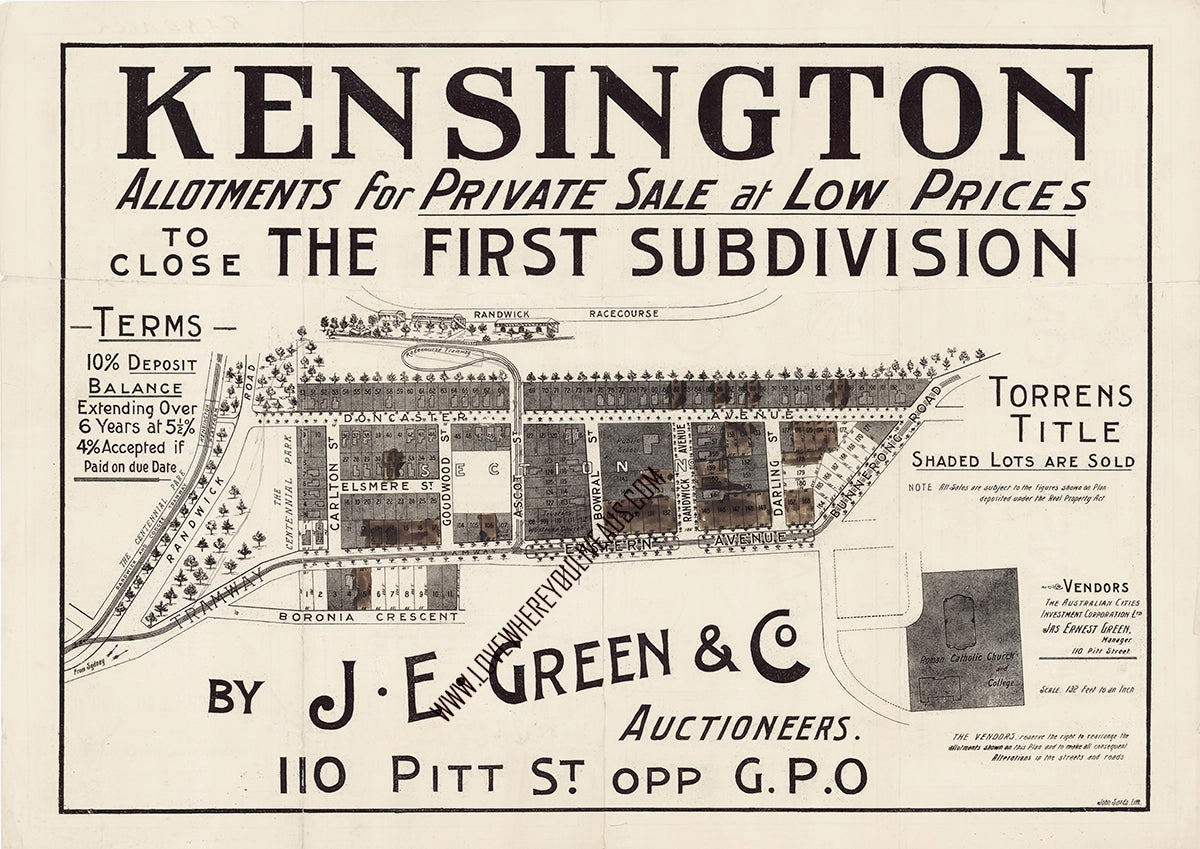 Vintage Real Estate Poster Kensington The First Subdivision NSW