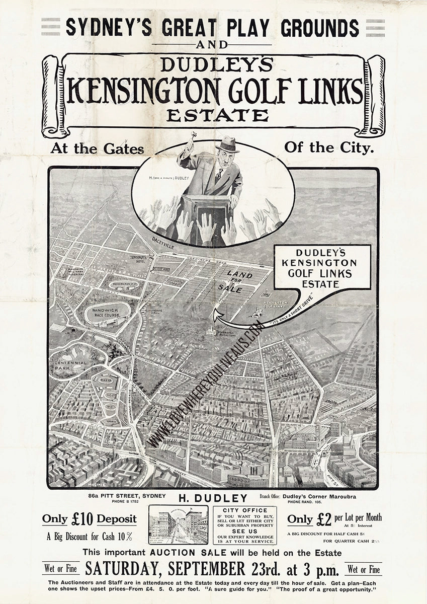 Vintage Real Estate Poster Kensington Golf Links Estate NSW