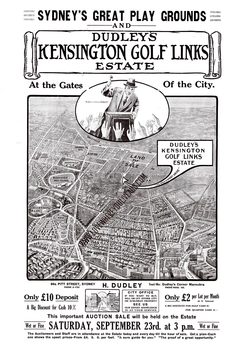 Vintage Real Estate Poster Kensington Golf Links Estate NSW