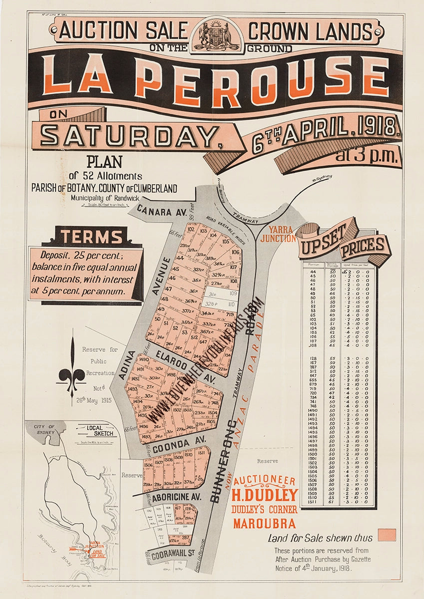 Vintage Real Estate Poster Crown Lands La Perouse NSW
