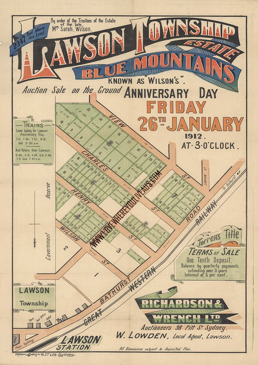 Vintage Real Estate Poster Lawson Township Estate NSW