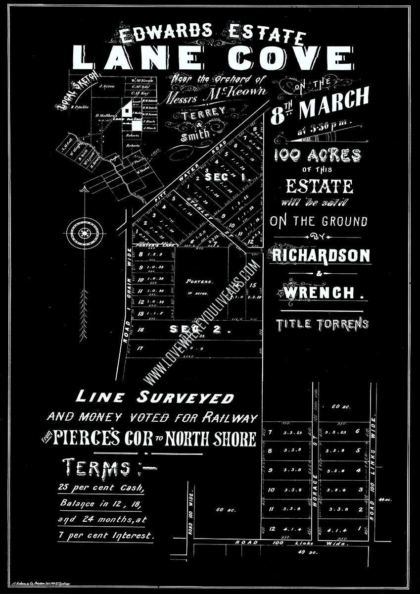 Vintage Real Estate Poster 100 Acres of Edwards Estate Lane Cove NSW