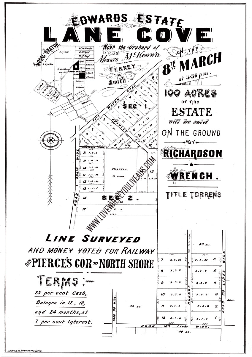 Vintage Real Estate Poster 100 Acres of Edwards Estate Lane Cove NSW
