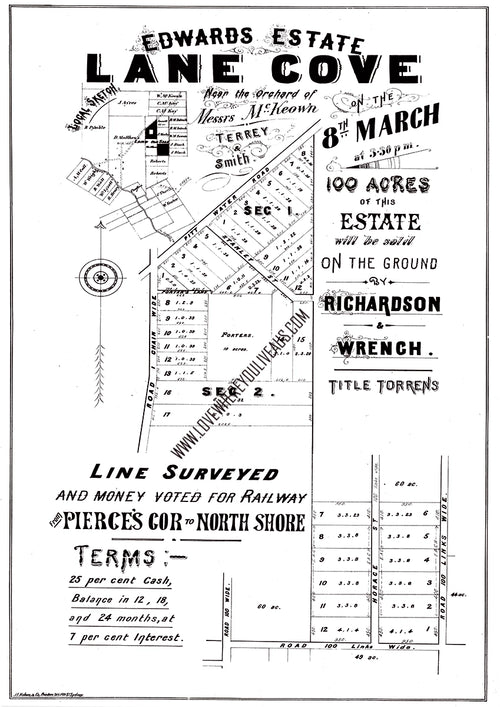Vintage Real Estate Poster 100 Acres of Edwards Estate Lane Cove NSW