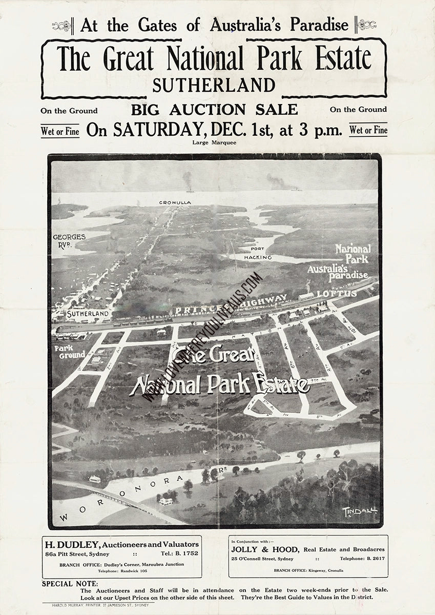 Vintage Real Estate Poster National Park Estate Sutherland Loftus NSW