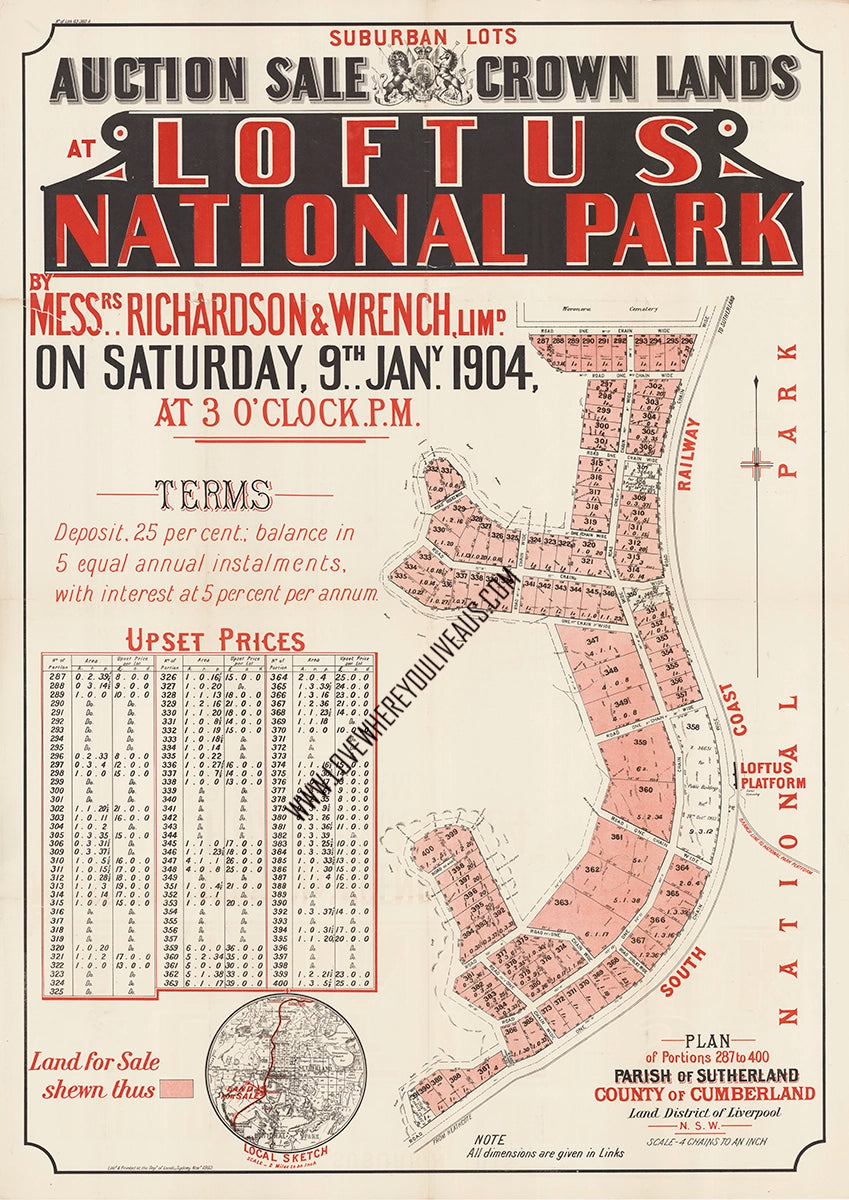 Vintage Real Estate Poster Crown Lands Loftus Estate Sutherland NSW