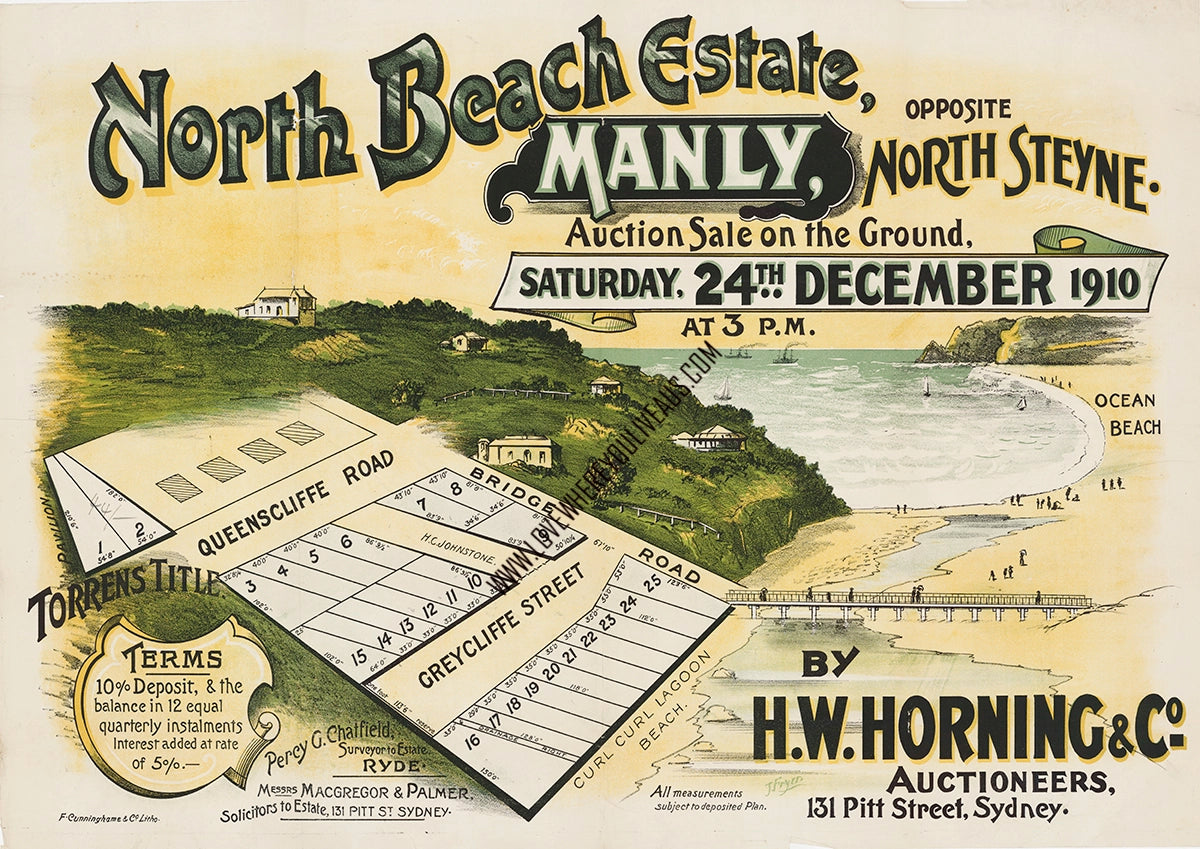 Vintage Real Estate Poster North Beach Estate Manly NSW