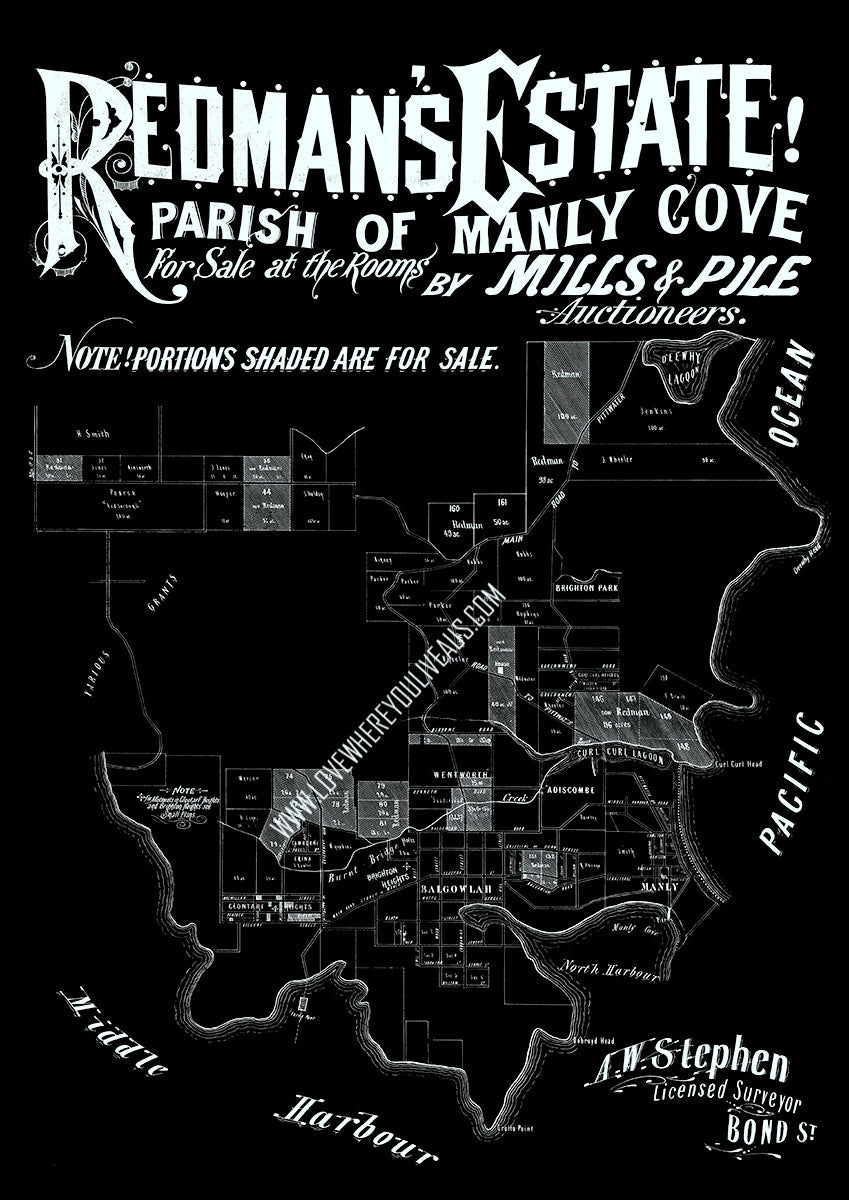 Vintage Real Estate Poster Redman's Estate Manly NSW