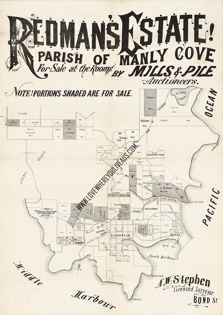 Vintage Real Estate Poster Redman's Estate Manly NSW