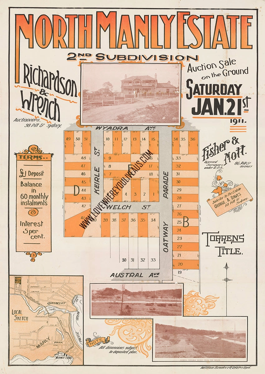 Vintage Real Estate Poster North Manly Estate NSW