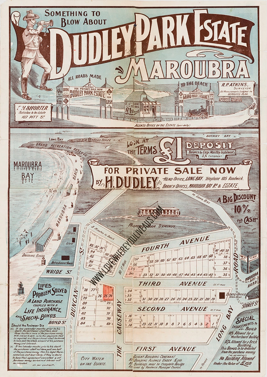 Vintage Real Estate Poster Dudley Park Estate Maroubra NSW