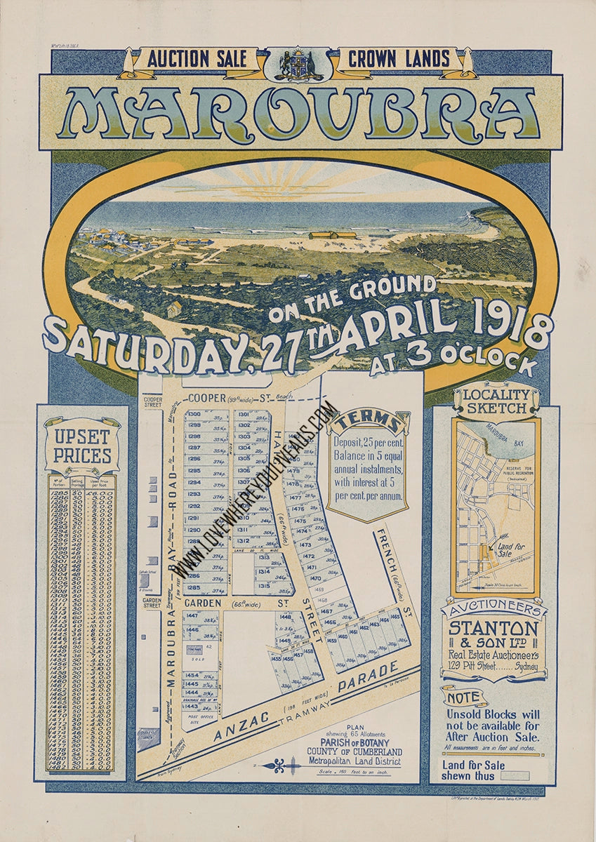 Vintage Real Estate Poster Crown Lands Maroubra NSW
