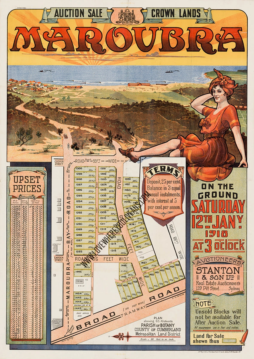 Vintage Real Estate Poster 2nd Crown Lands Maroubra NSW