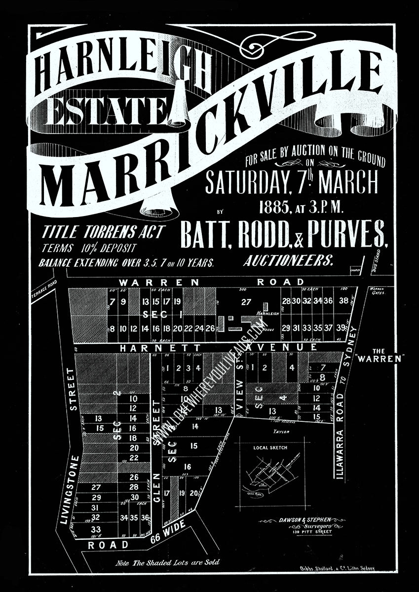 Vintage Real Estate Poster Harnleigh Estate Marrickville NSW