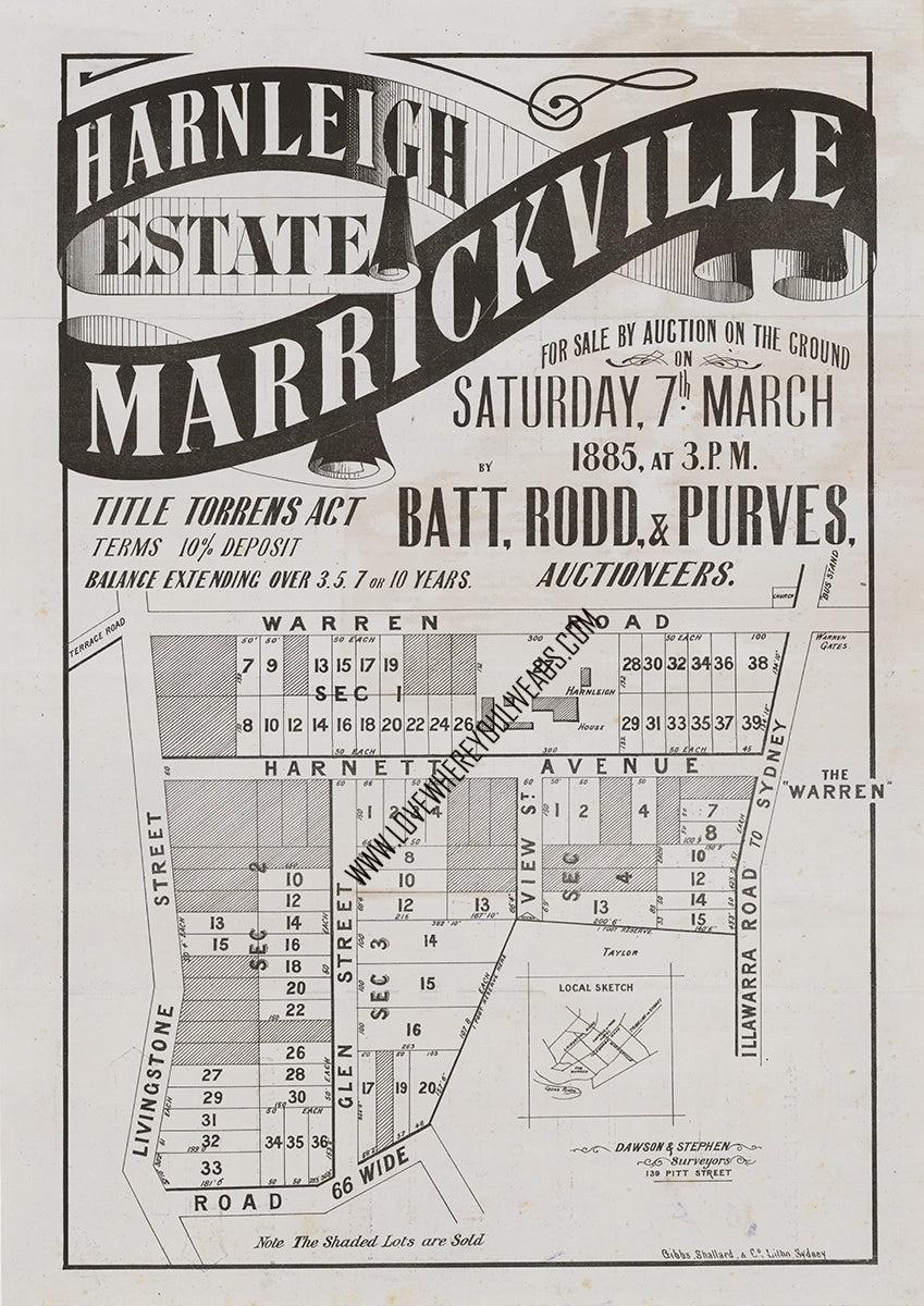 Vintage Real Estate Poster Harnleigh Estate Marrickville NSW